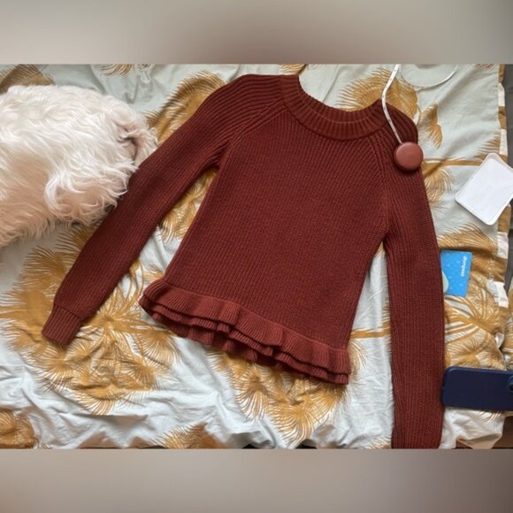 Wilfred rust brown ruffle hem Jonnie sweater xxs xs read - Picture 2 of 5